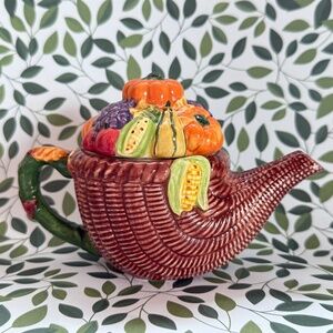 PAPAL GIFTWARE Decorative Mini Teapot Hand Painted Harvest 4-1/4" Collectible